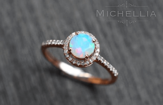 Halo Opal Diamond Ring
